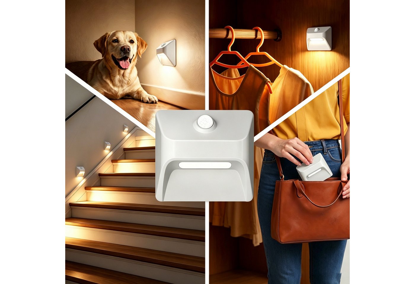 ibettertec LED Nachttischlampe LED Nachtlicht mit Bewegungsmelder für Treppen Flur Schlafzimmer, LED fest integriert, Warmweiß, LED Nachtlampe Batterie Treppenlicht mit Bewegungsmelder Bild 4