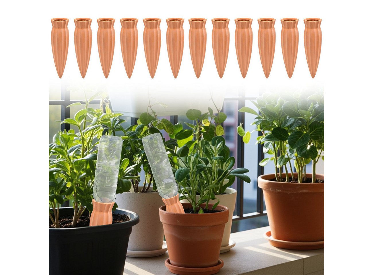 shop'n smile ideoon Bewässerungssystem XL Tonkegel Bewässerungszapfen Terrakotta Pflanzen Bewässerung Flasche, (12-tlg., 6er-Set 6 12er-Set), für Flaschen, Sicker-Prinzip Bewässerung, selbstregulierend