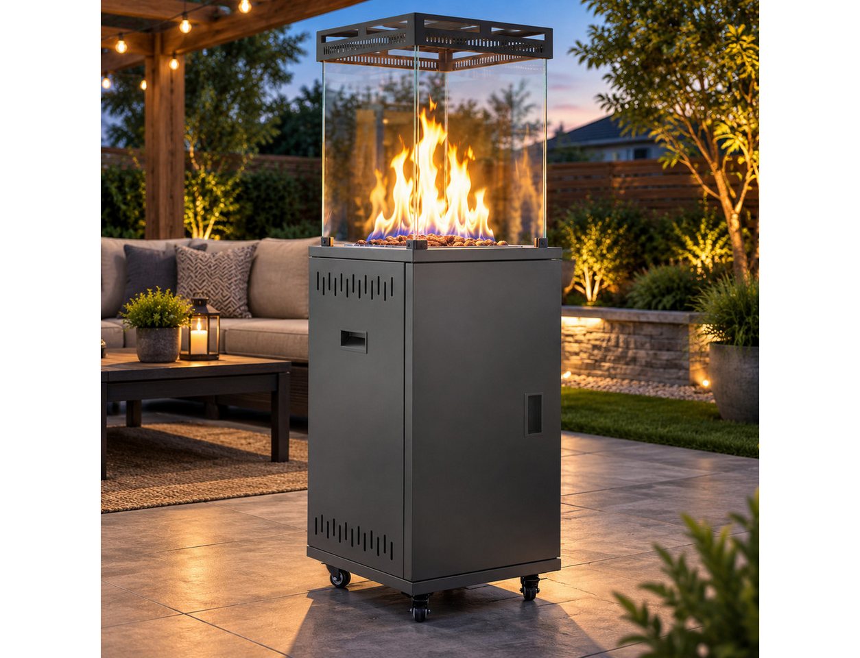 Ledklang Heizstrahler Gasheizstrahler Terrassenheizstrahler Gas 10-13kW Schwarz Mobil, 8000 W, Terrassenheizer für Terrasse Garten Balkon Outdoor 42×42×144,5cm