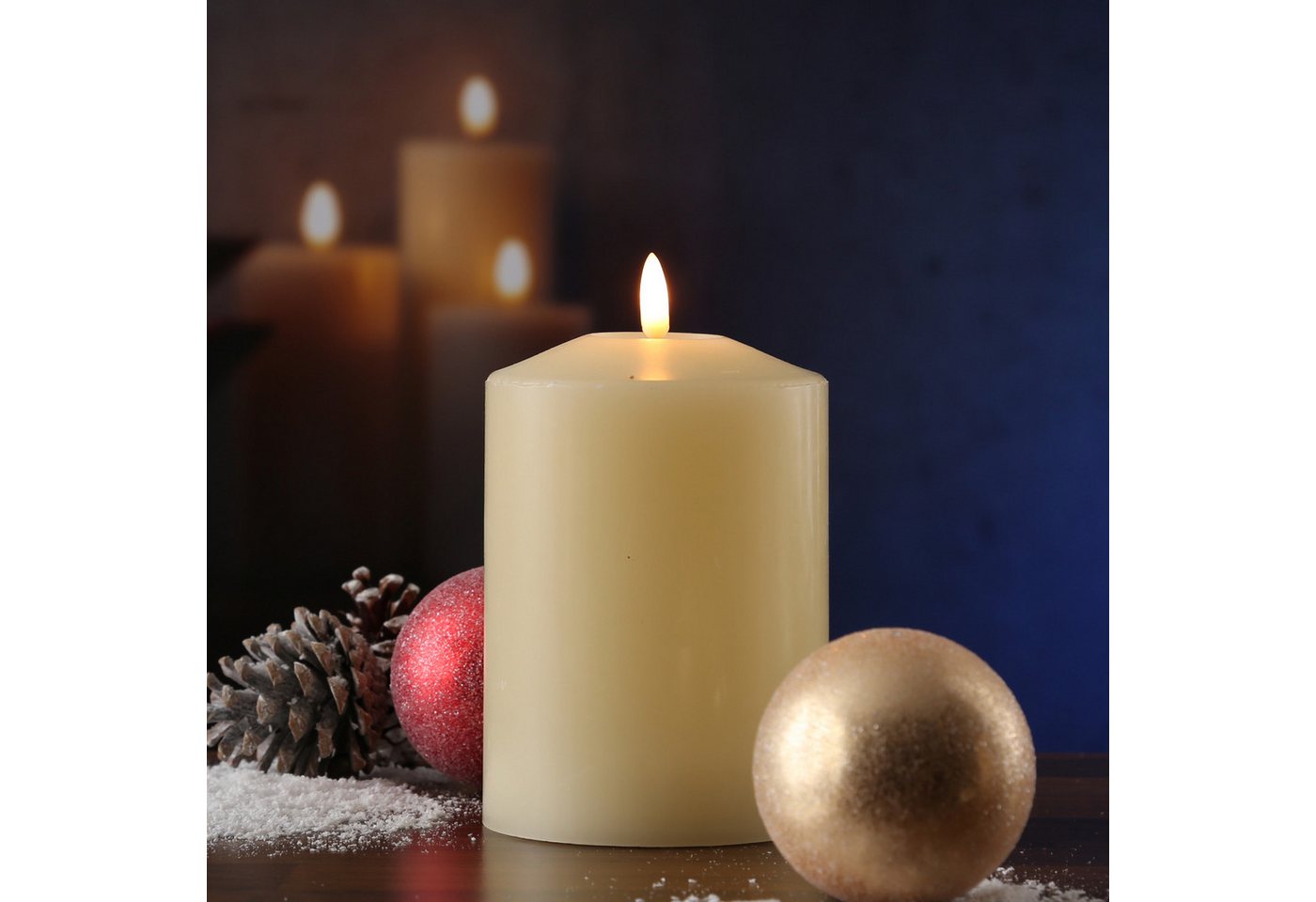 MARELIDA LED-Kerze Stumpenkerze Echtwachs flackernd H: 17cm D: 10cm Timer creme, LED Classic, warmweiß (2100K bis 3000K) Bild 2
