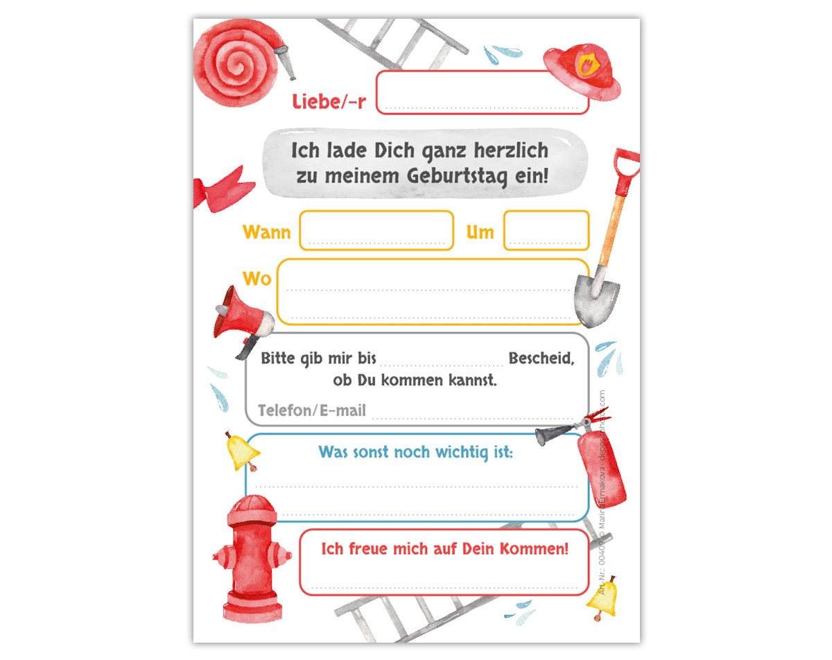 JUNAPACK Einladungskarten Feuerwehr Einladungen zum 5. Kindergeburtstag Feuerwehrmann Karten, Einladungskarten mit Feuerwehr Motiv für Kinder zum fünften Geburtstag