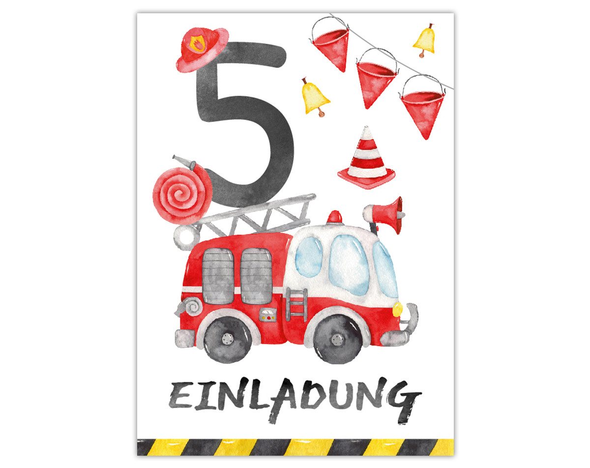 JUNAPACK Einladungskarten Feuerwehr Einladungen zum 5. Kindergeburtstag Feuerwehrmann Karten, Einladungskarten mit Feuerwehr Motiv für Kinder zum fünften Geburtstag Bild 3