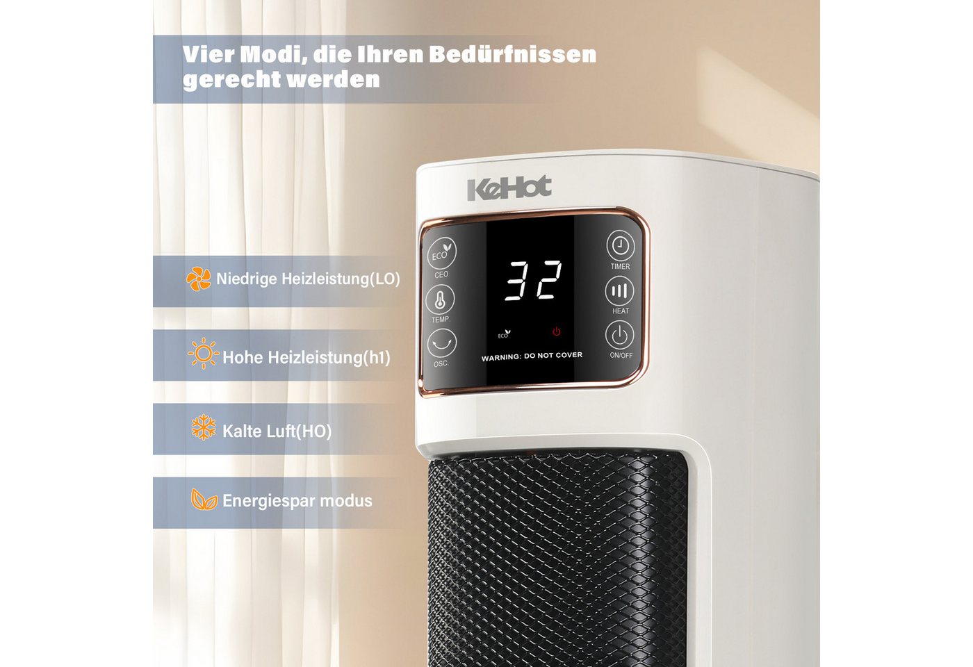oyajia Heizlüfter 2000W Keramik PTC, Thermostat, Oszillation, Überhitzungs- & Kippschutz, energiesparend leise, 12H Timer, Fernbedienung,Schlafzimmer Badezimmer Bild 2
