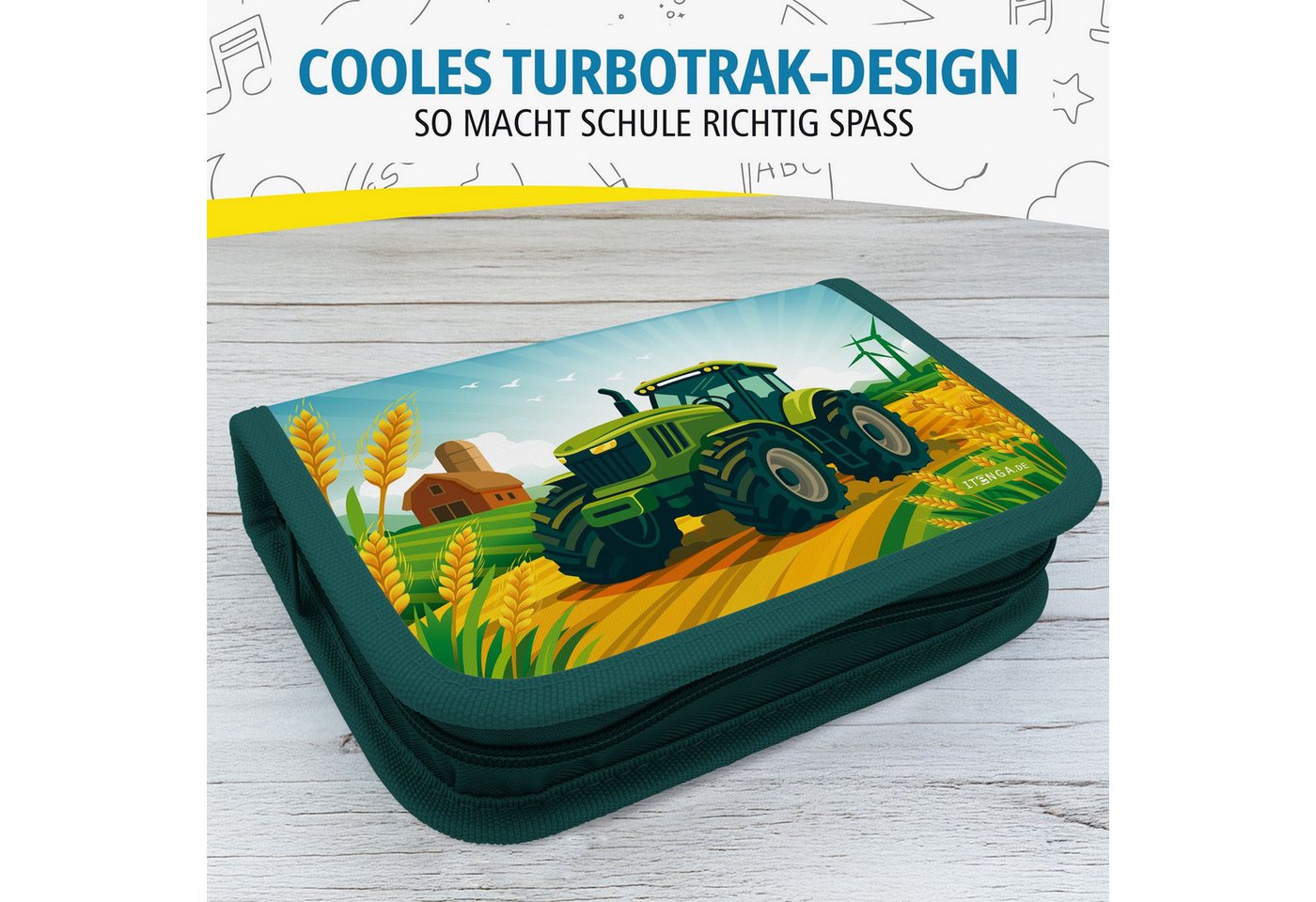 itenga Federmäppchen itenga Schüler-Etui Mäppchen Traktor Turbo Trak 28 teilig (gefüllt) 1- Bild 2