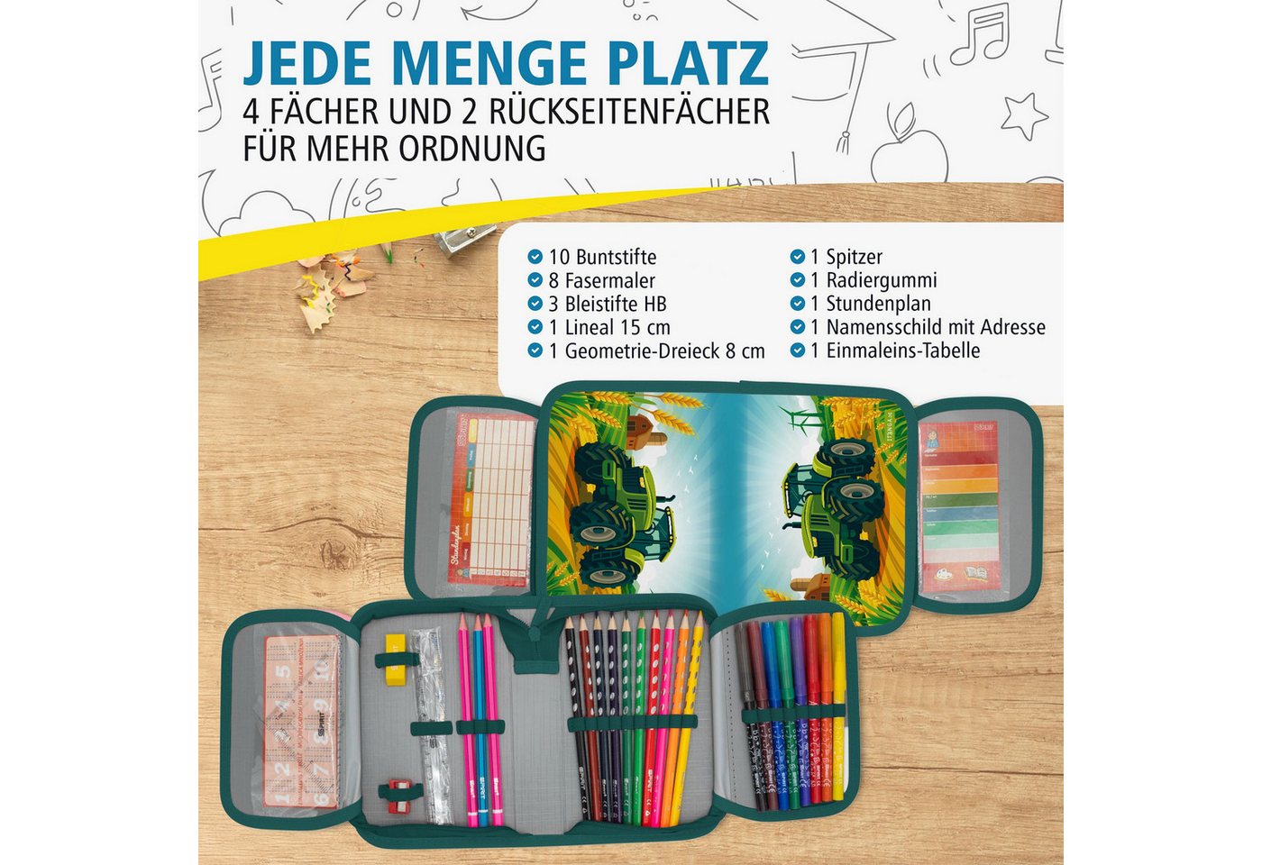 itenga Federmäppchen itenga Schüler-Etui Mäppchen Traktor Turbo Trak 28 teilig (gefüllt) 1- Bild 5