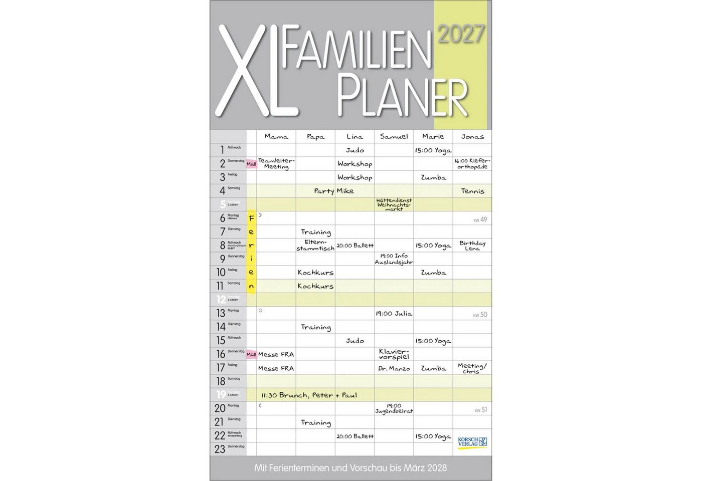 Korsch Verlag Wandkalender XL Familienplaner Pastell 2027 Bild 2
