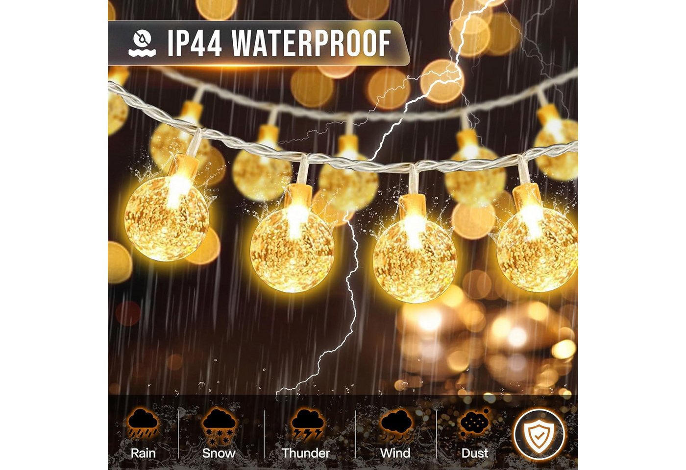 kowdom Lichterkette LED Lichterkette 15m Kugel 8 Modi dimmbar für Innen & Außen IP44, 15m, 100 LEDs, warmweiß, dimmbar, Timer, IP44 Bild 5