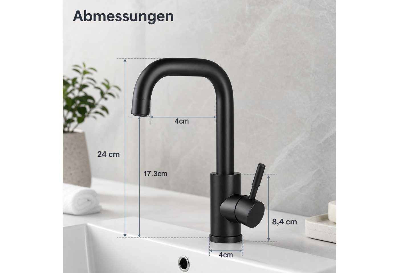 Ledklang Waschtischarmatur Kaltwasserhahn Hochdruck Mischbatterie Schwarz/Silber (Mischbatterie) Edelstahl-Optik 360° schwenkbar für Spüle & Waschbecken