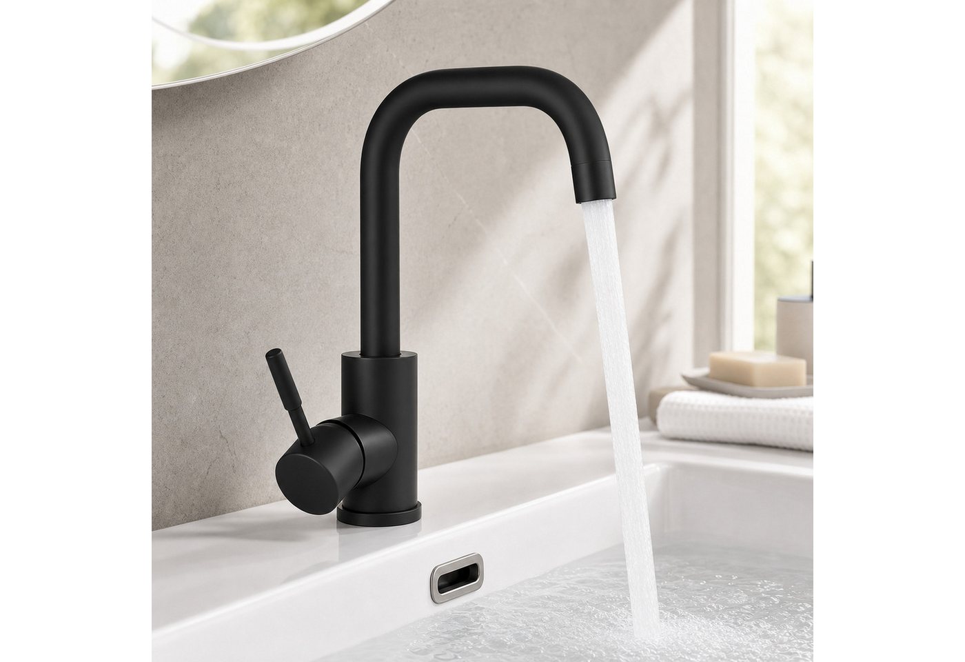 Ledklang Waschtischarmatur Kaltwasserhahn Hochdruck Mischbatterie Schwarz/Silber (Mischbatterie) Edelstahl-Optik 360° schwenkbar für Spüle & Waschbecken Bild 3