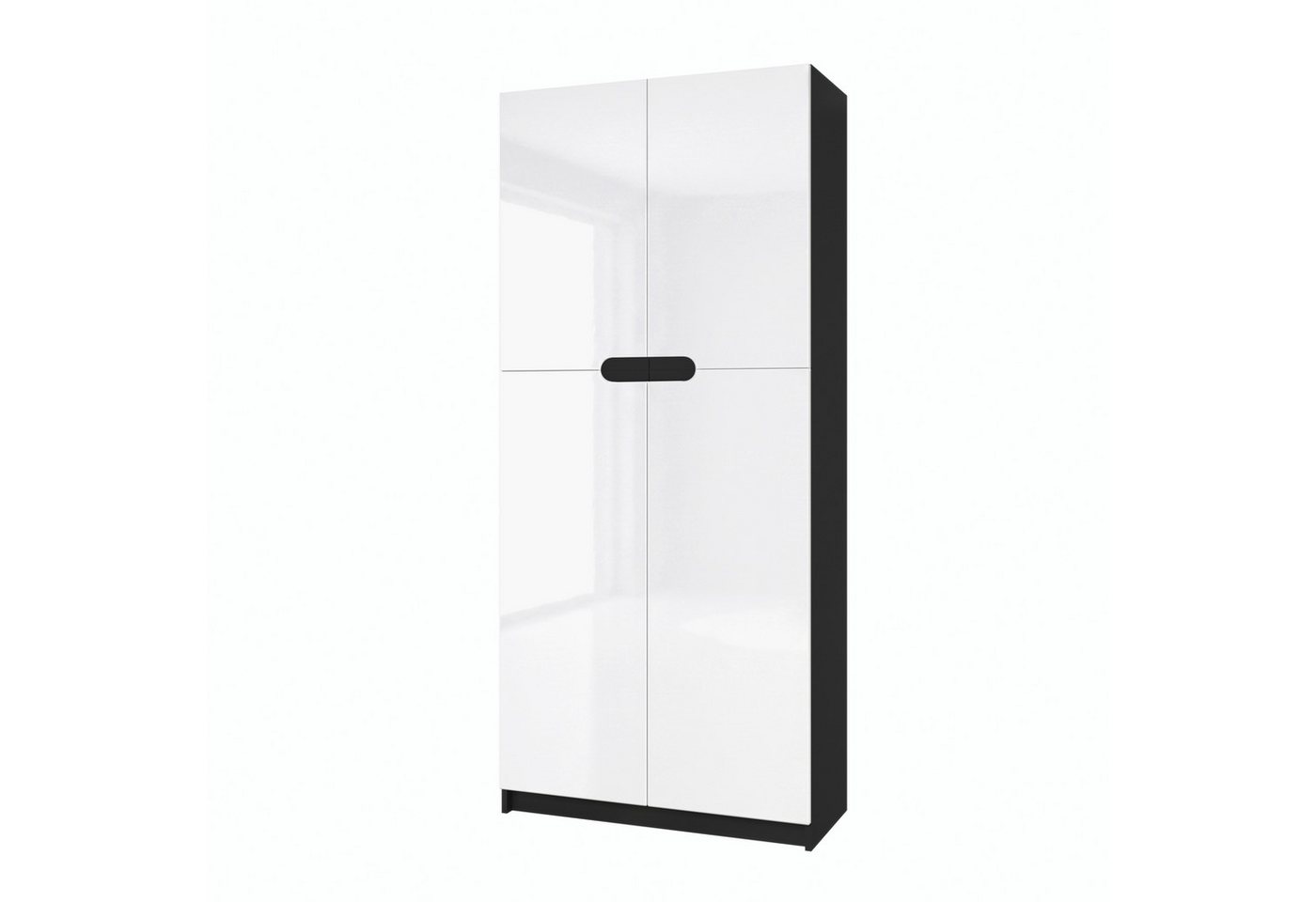 Vladon Aktenschrank Logan (Aktenschrank, mit 5 Fächern und 4 Türen) Schwarz matt/Weiß Hochglanz (82 x 184 x 37 cm) Bild 2