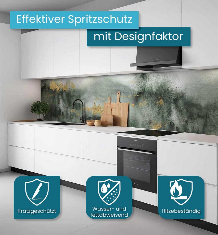 MyMaxxi Küchenrückwand Küchenrückwand selbstklebend Verwischter Marmor Moos Grün Folie, (Klebefolie passend geschnitten und gerollt B 220 cm x H 60 cm), Marmor Moss Abstrakt horizontal grün B 220 cm x H 60 cm