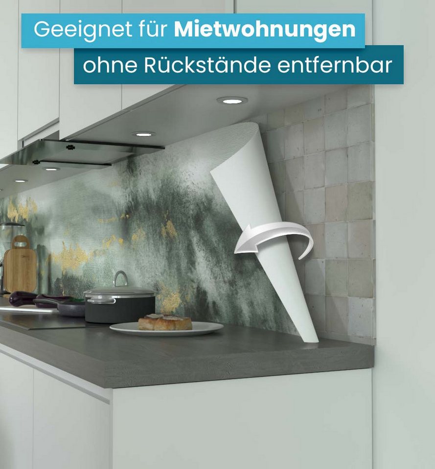 MyMaxxi Küchenrückwand Küchenrückwand selbstklebend Verwischter Marmor Moos Grün Folie, (Klebefolie passend geschnitten und gerollt B 220 cm x H 60 cm), Marmor Moss Abstrakt horizontal grün B 220 cm x H 60 cm Bild 5