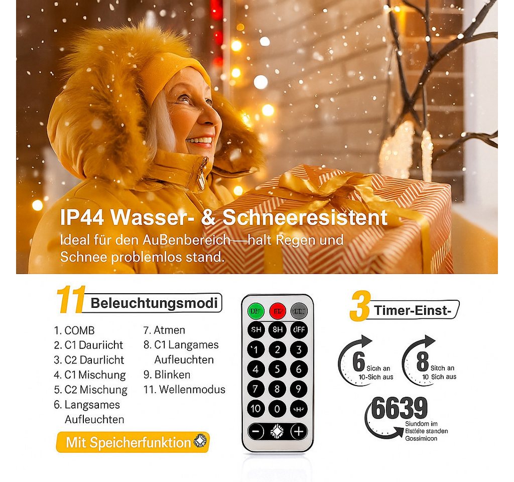 Diyarts LED-Lichternetz, 320-flammig, 15,75m Warm- & Kaltweiß Lichterkette 11 Modi, Timer & Fernbedienung Bild 3