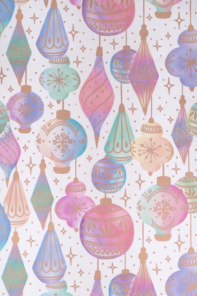 Star Geschenkpapier, Geschenkpapier Christbaumkugeln 70cm x 2m Rolle Weiß / Bunt pastell