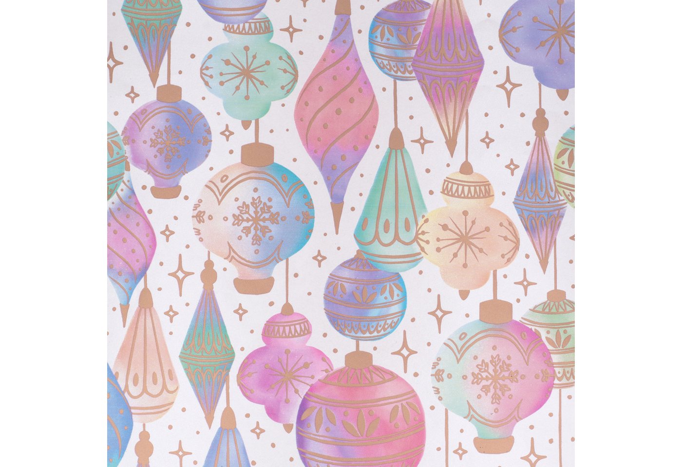 Star Geschenkpapier, Geschenkpapier Christbaumkugeln 70cm x 2m Rolle Weiß / Bunt pastell Bild 2