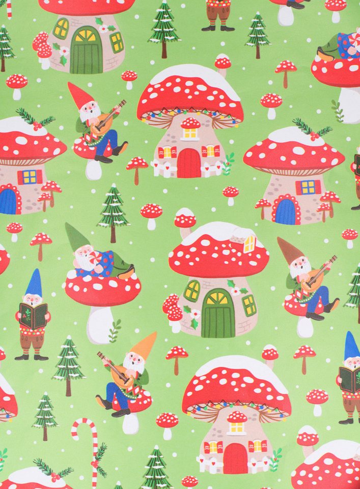 Star Geschenkpapier, Geschenkpapier Zwerge & Glückspilze 70cm x 2m Rolle Grün / Rot