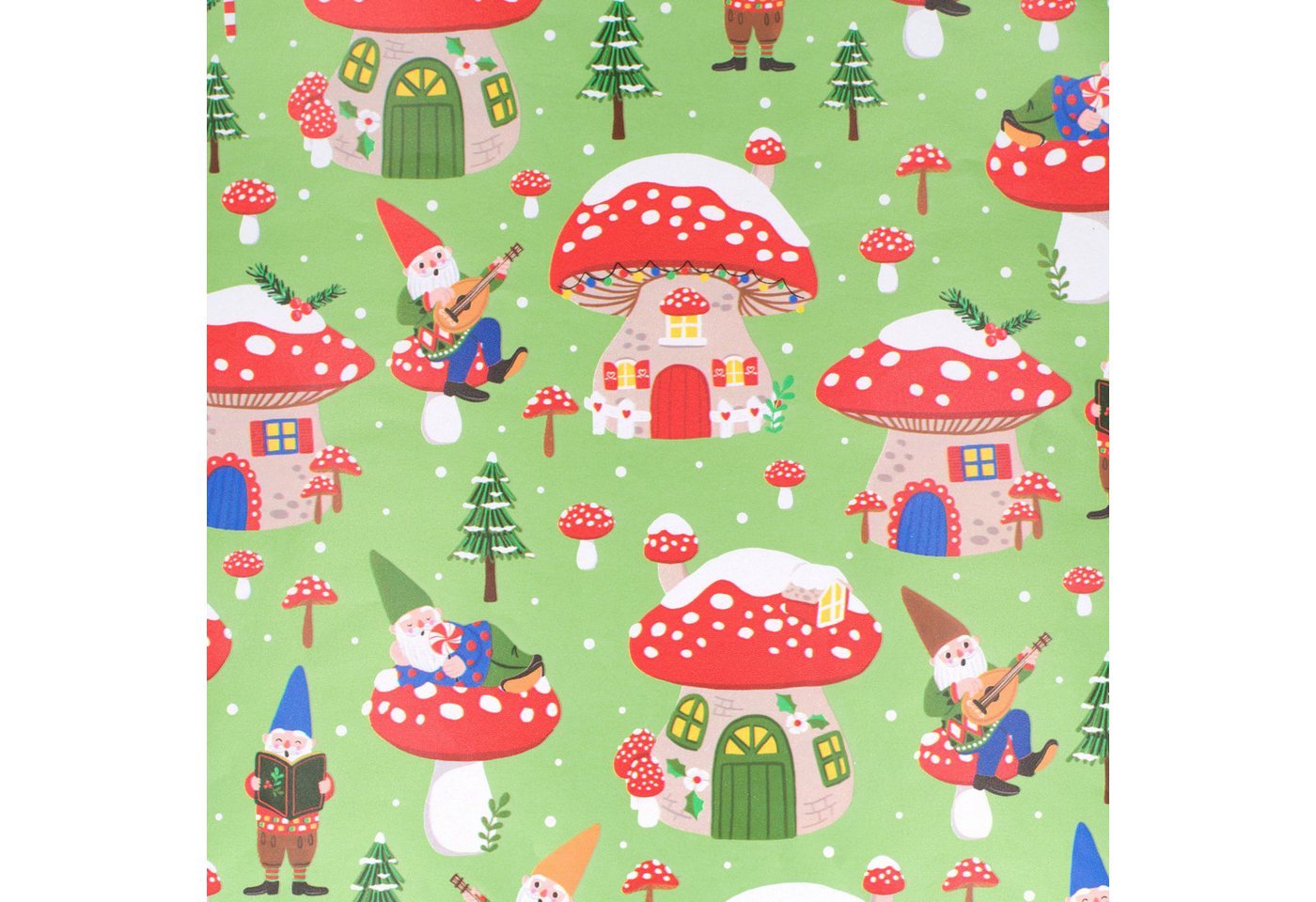 Star Geschenkpapier, Geschenkpapier Zwerge & Glückspilze 70cm x 2m Rolle Grün / Rot Bild 2