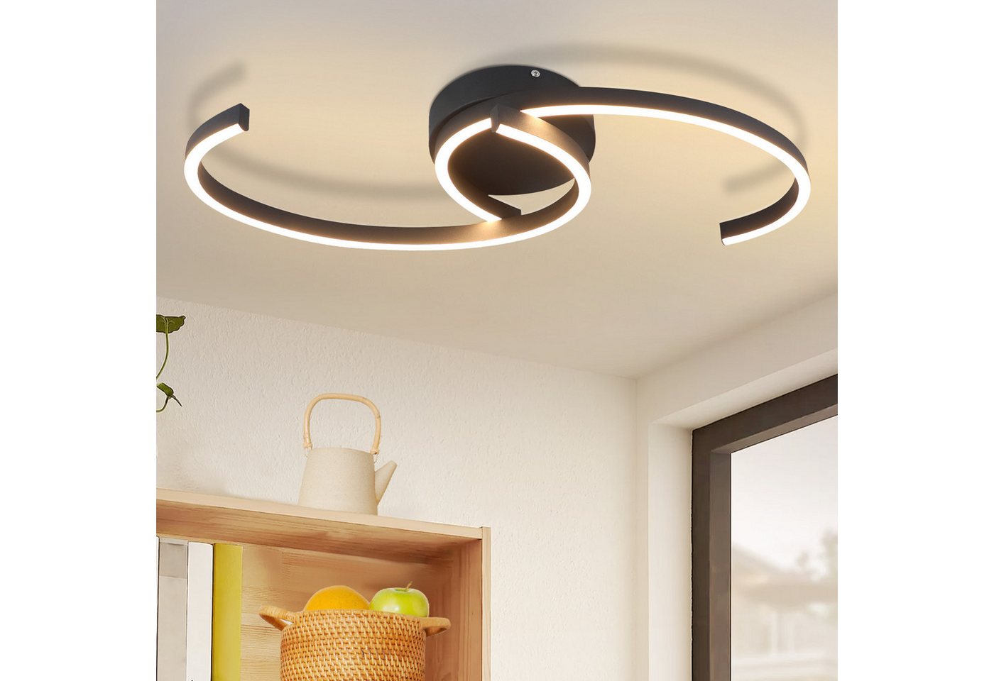 ZMH LED Deckenleuchte Wohnzimmer 24W Deckenlampe Modern 3000K für Flur Küche, LED fest integriert, Warmweiß, Küchenlampe 330° Drehbarer Schwarz Esszimmer Bild 5