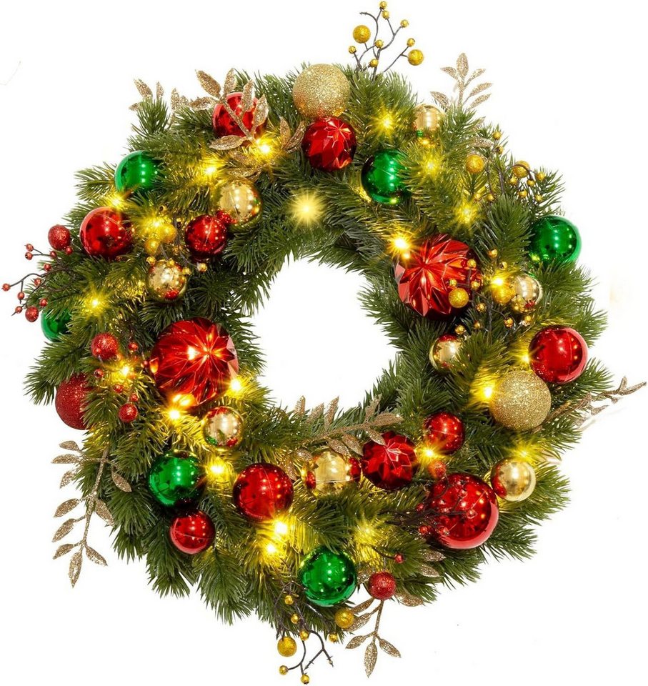 Coonoor Dekokranz LED Weihnachtskränze Künstlicher Weihnachtskranz Adventskranz für Tür, für Weihnachten Türen Bäumen Wänden Fenstern Bild 2