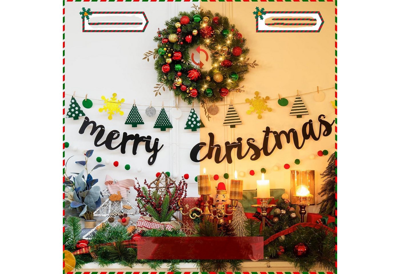 Coonoor Dekokranz LED Weihnachtskränze Künstlicher Weihnachtskranz Adventskranz für Tür, für Weihnachten Türen Bäumen Wänden Fenstern Bild 3