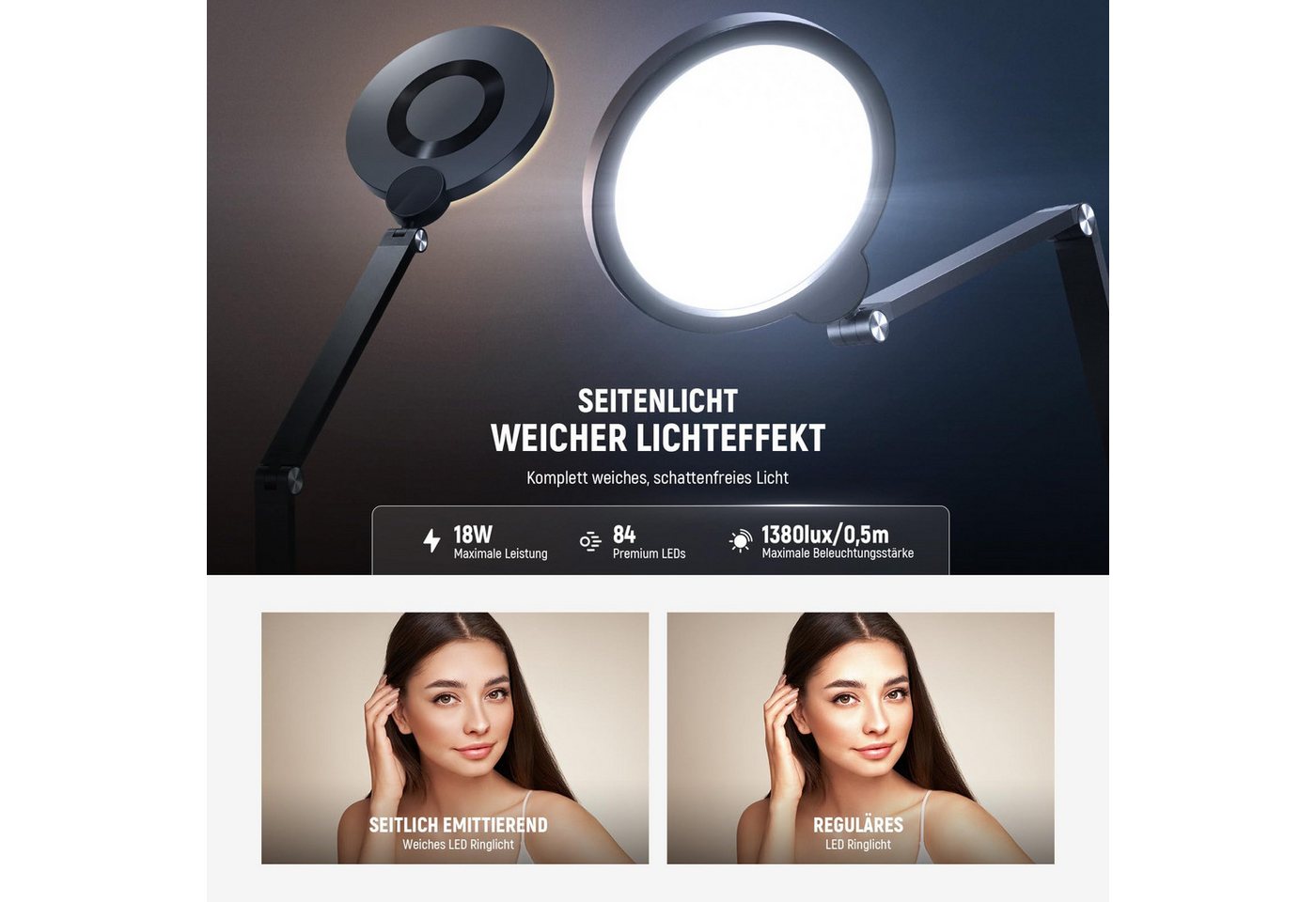 Neewer Ringlicht R18 Ringlicht 7", 18W, Dimmbar, mit Touchpanel und Fernbedienung, mit Gelenkarm und C Klemme, für Streaming Videokonferen Telefon Zoom