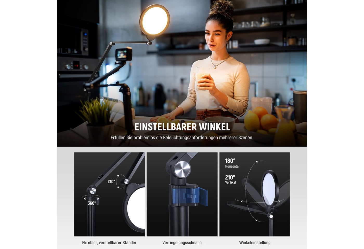 Neewer Ringlicht R18 Ringlicht 7", 18W, Dimmbar, mit Touchpanel und Fernbedienung, mit Gelenkarm und C Klemme, für Streaming Videokonferen Telefon Zoom Bild 4