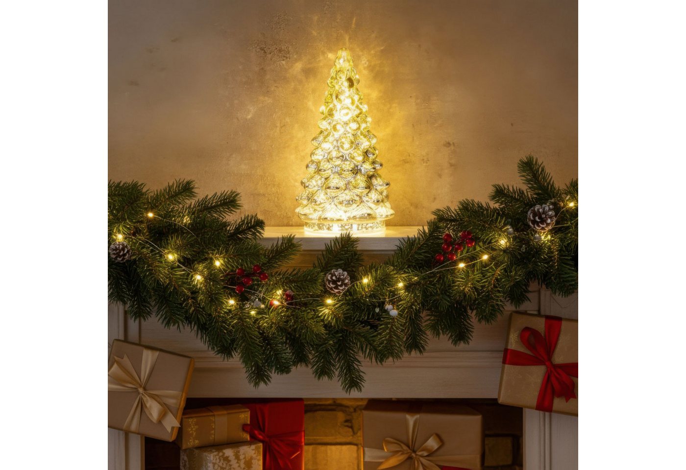 Levandeo® LED Dekoobjekt, LED Weihnachtsbaum Silber H20cm Glas Weihnachtsdeko Beleuchtung