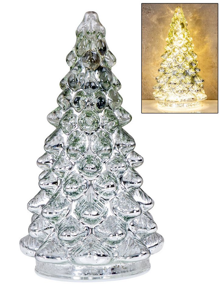 Levandeo® LED Dekoobjekt, LED Weihnachtsbaum Silber H20cm Glas Weihnachtsdeko Beleuchtung Bild 2