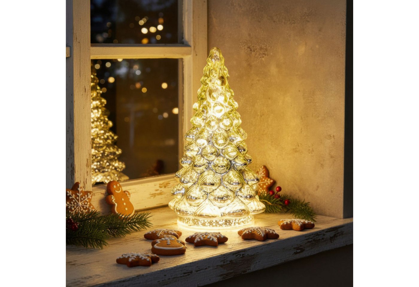 Levandeo® LED Dekoobjekt, LED Weihnachtsbaum Silber H20cm Glas Weihnachtsdeko Beleuchtung Bild 3