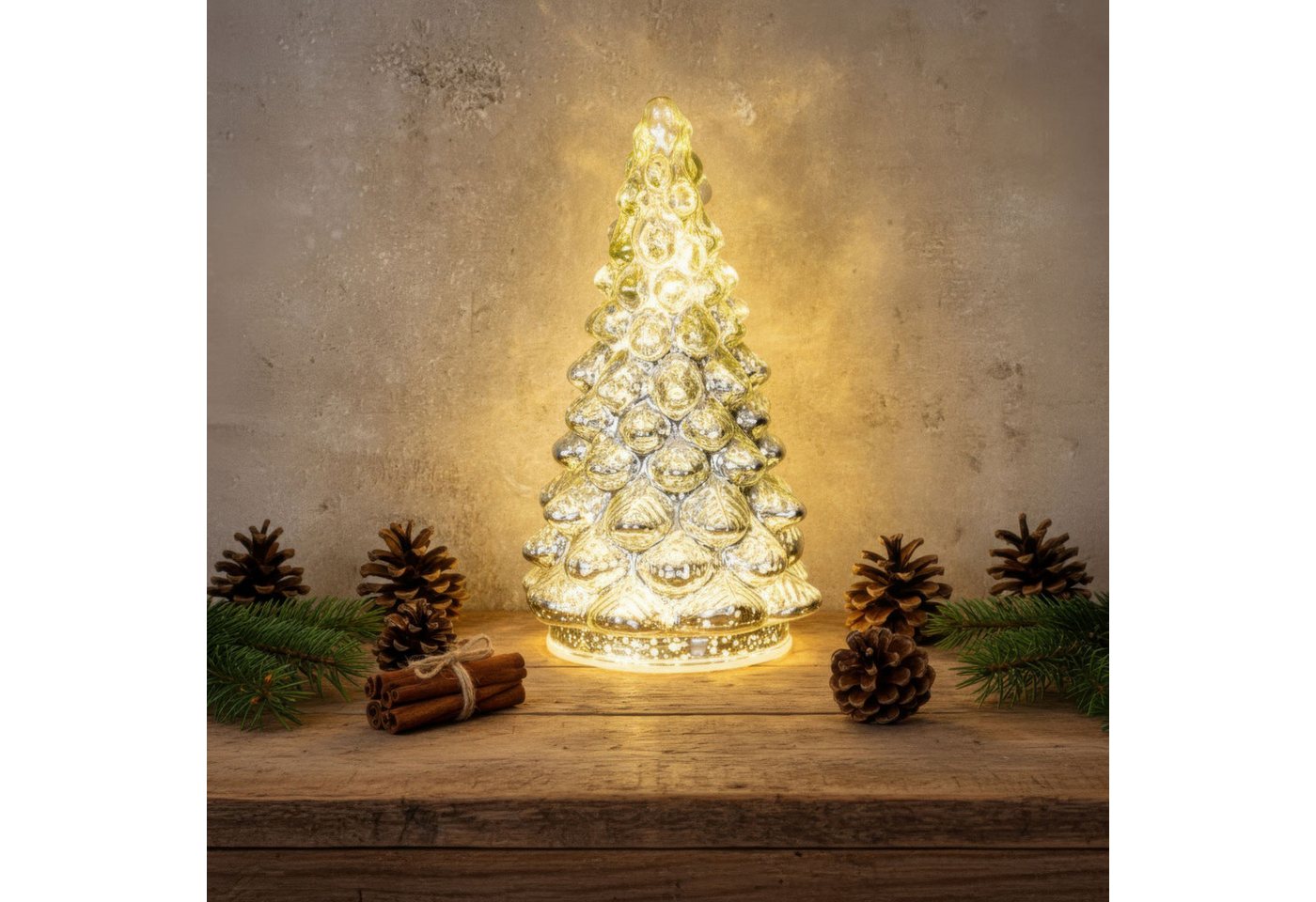 Levandeo® LED Dekoobjekt, LED Weihnachtsbaum Silber H20cm Glas Weihnachtsdeko Beleuchtung Bild 5