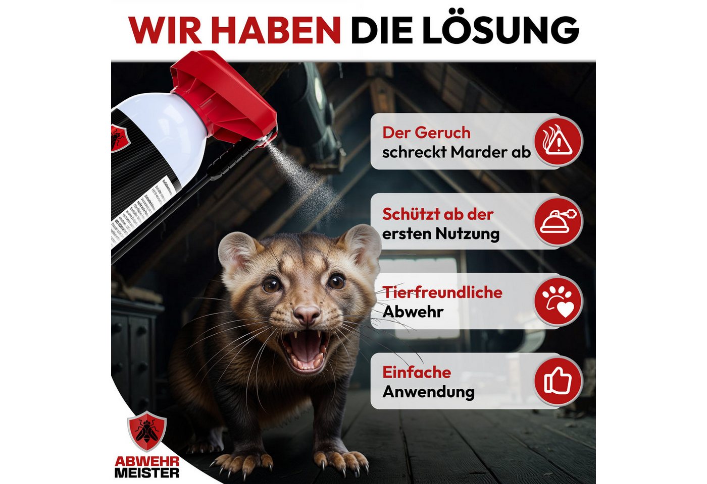 ABWEHR MEISTER Marderspray [400 ml] zur Abwehr von Mardern für Haus, Garage & Auto, 2-St., Präzise Anwendung, dank integrierter Sprühlanze Bild 3