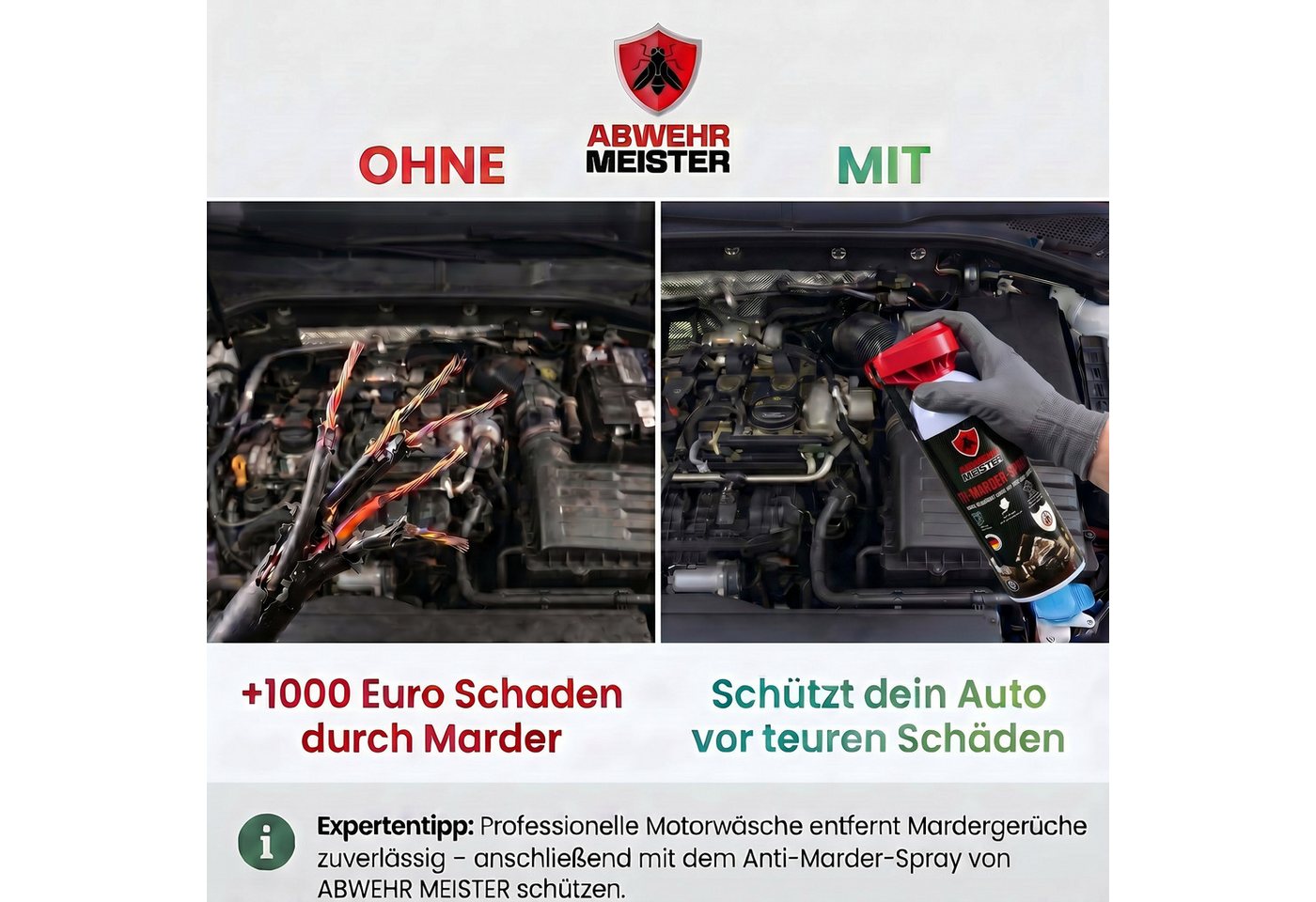 ABWEHR MEISTER Marderspray [400 ml] zur Abwehr von Mardern für Haus, Garage & Auto, 2-St., Präzise Anwendung, dank integrierter Sprühlanze Bild 4