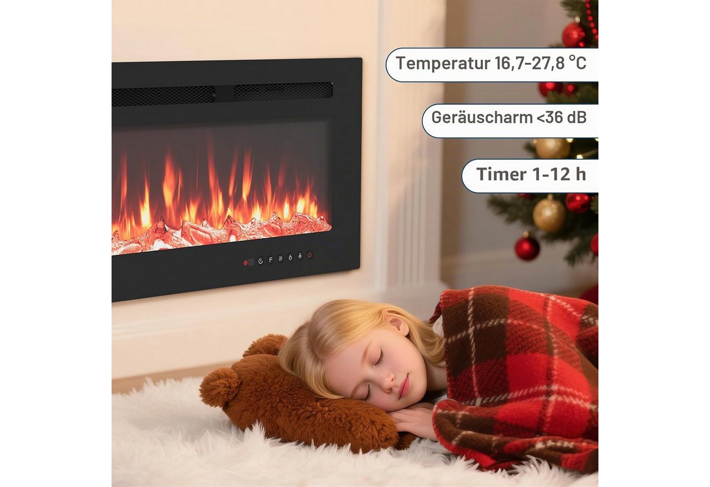 GarveeMore Elektrokamin 102cm Ultraflacher Wandkamin 1800W 12 Farben Fernbedienung Timer, ultraflach, wandmontiert, einbaubar, 1800W, 12 Farben, Timer, ETL Bild 3