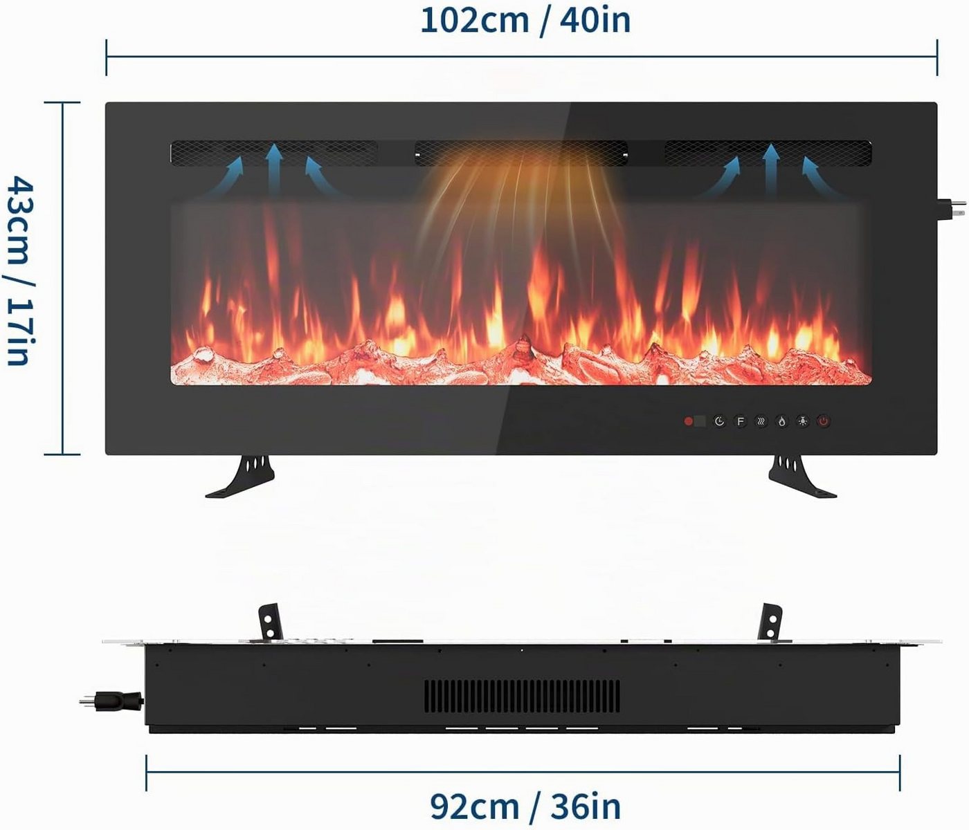 GarveeMore Elektrokamin 102cm Ultraflacher Wandkamin 1800W 12 Farben Fernbedienung Timer, ultraflach, wandmontiert, einbaubar, 1800W, 12 Farben, Timer, ETL Bild 4