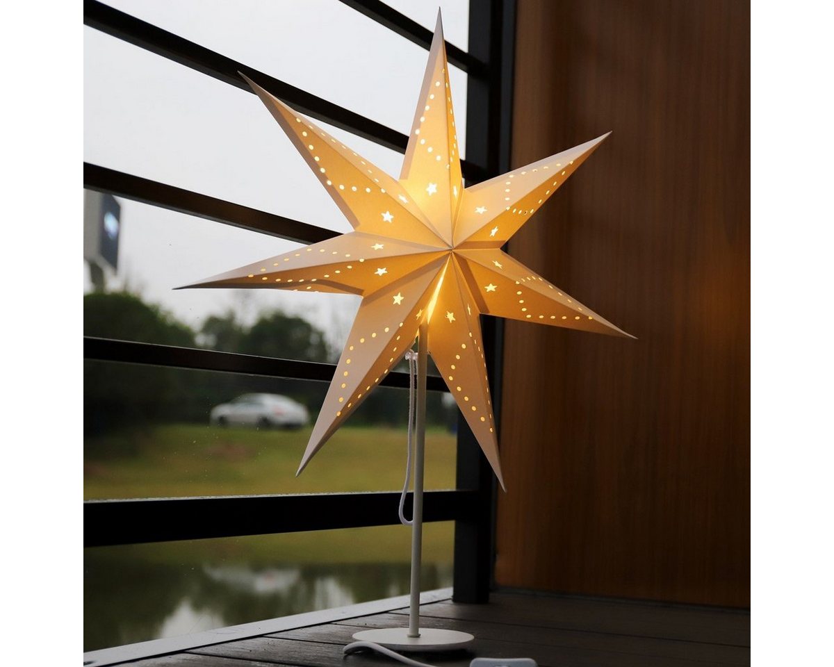 Salcar Papierstern Papierstern LED Beleuchtung Weihnachten Stern Weihnachtsdeko Innen, Weihnachtsdekoration für Wohnzimmer, Schlafzimmer, Fenster, 35cm Bild 2