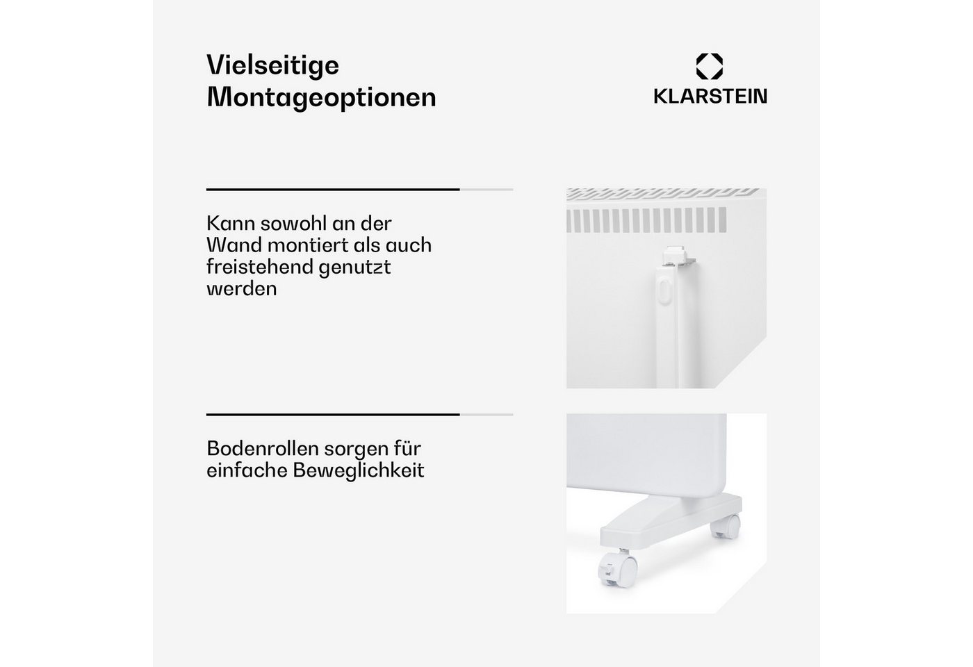 Klarstein Heizstrahler Bansin Smart 2500, elektrische Konvektor Heizung Elektrokoheizung elektrischer Heizkörper