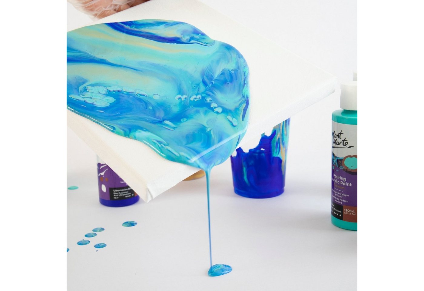 Mont Marte Bastelfarbe PREMIUM Pouring Acrylfarbe, Gieß-Acryl, je 4 x 120 ml, diverse Sets, Untereinander vermischbar & bereits mit Pouring Medium vorgemischt Bild 2