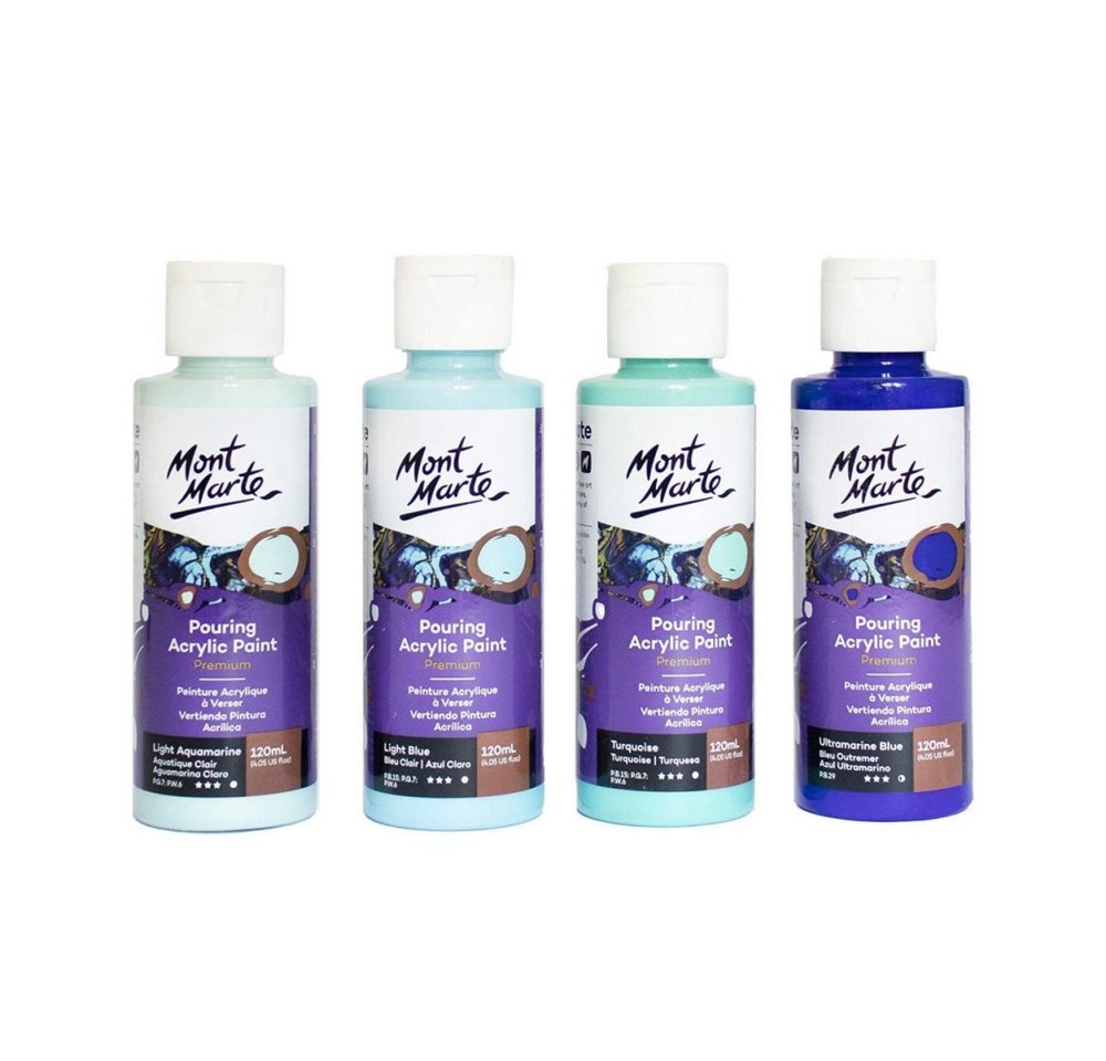 Mont Marte Bastelfarbe PREMIUM Pouring Acrylfarbe, Gieß-Acryl, je 4 x 120 ml, diverse Sets, Untereinander vermischbar & bereits mit Pouring Medium vorgemischt Bild 3