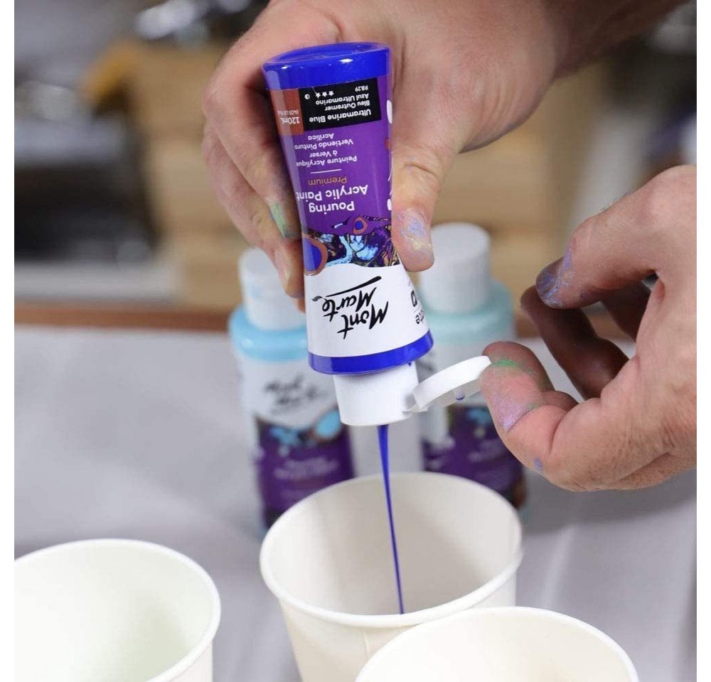 Mont Marte Bastelfarbe PREMIUM Pouring Acrylfarbe, Gieß-Acryl, je 4 x 120 ml, diverse Sets, Untereinander vermischbar & bereits mit Pouring Medium vorgemischt Bild 4
