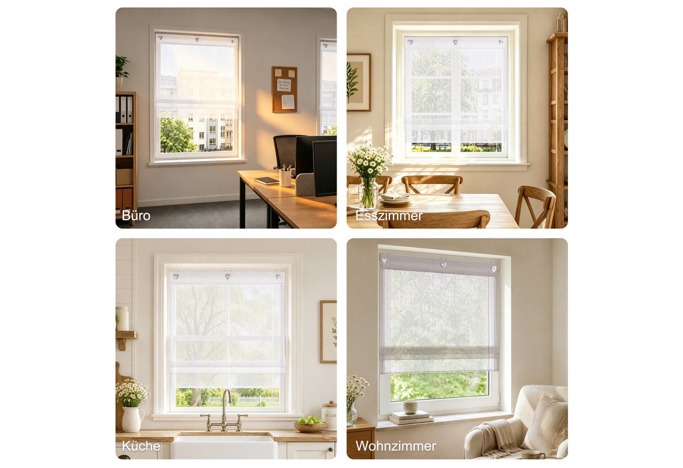 Delien Raffrollo Regen Voile mit Längsstreifen im klassischen Stil, mit Hakenaufhängung, ohneBohren, Am Fensterrahmen einhängen und mit Zugschnüren höhenverstellbar, Leinenoptik, halbtransparent für Küche und Wohnzimmer Bild 4