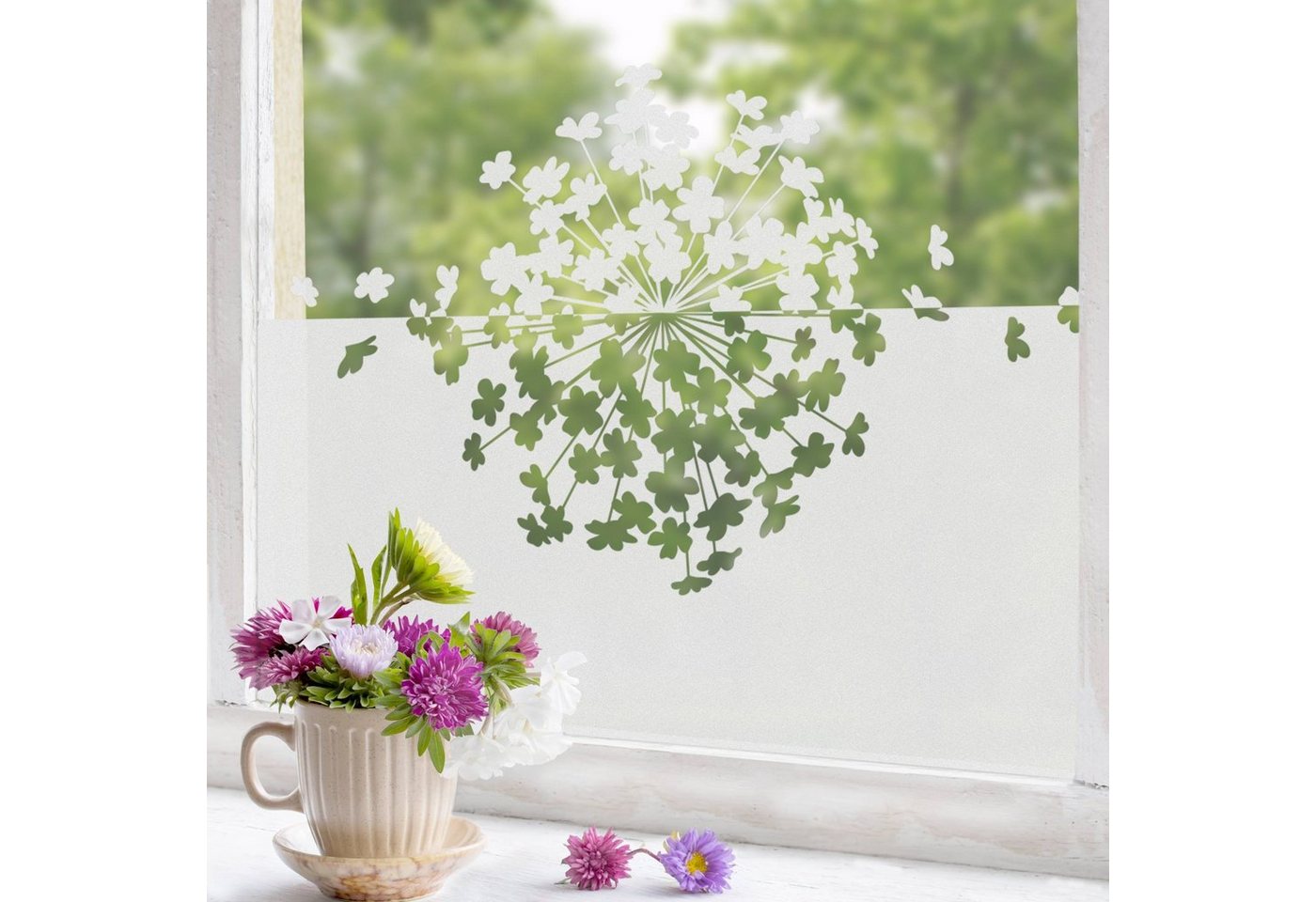 Bilderdepot24 Fensterfolie statisch haftend Motiv Fensterdeko Kugelblume Blütenflug Bordüre Blume, blickdicht, Innen Fenster Tür Balkontür Küche Badezimmer Wohnzimmer Schlafzimmer