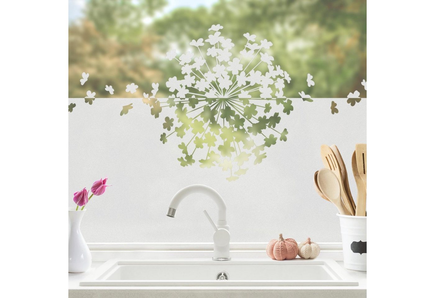 Bilderdepot24 Fensterfolie statisch haftend Motiv Fensterdeko Kugelblume Blütenflug Bordüre Blume, blickdicht, Innen Fenster Tür Balkontür Küche Badezimmer Wohnzimmer Schlafzimmer Bild 4