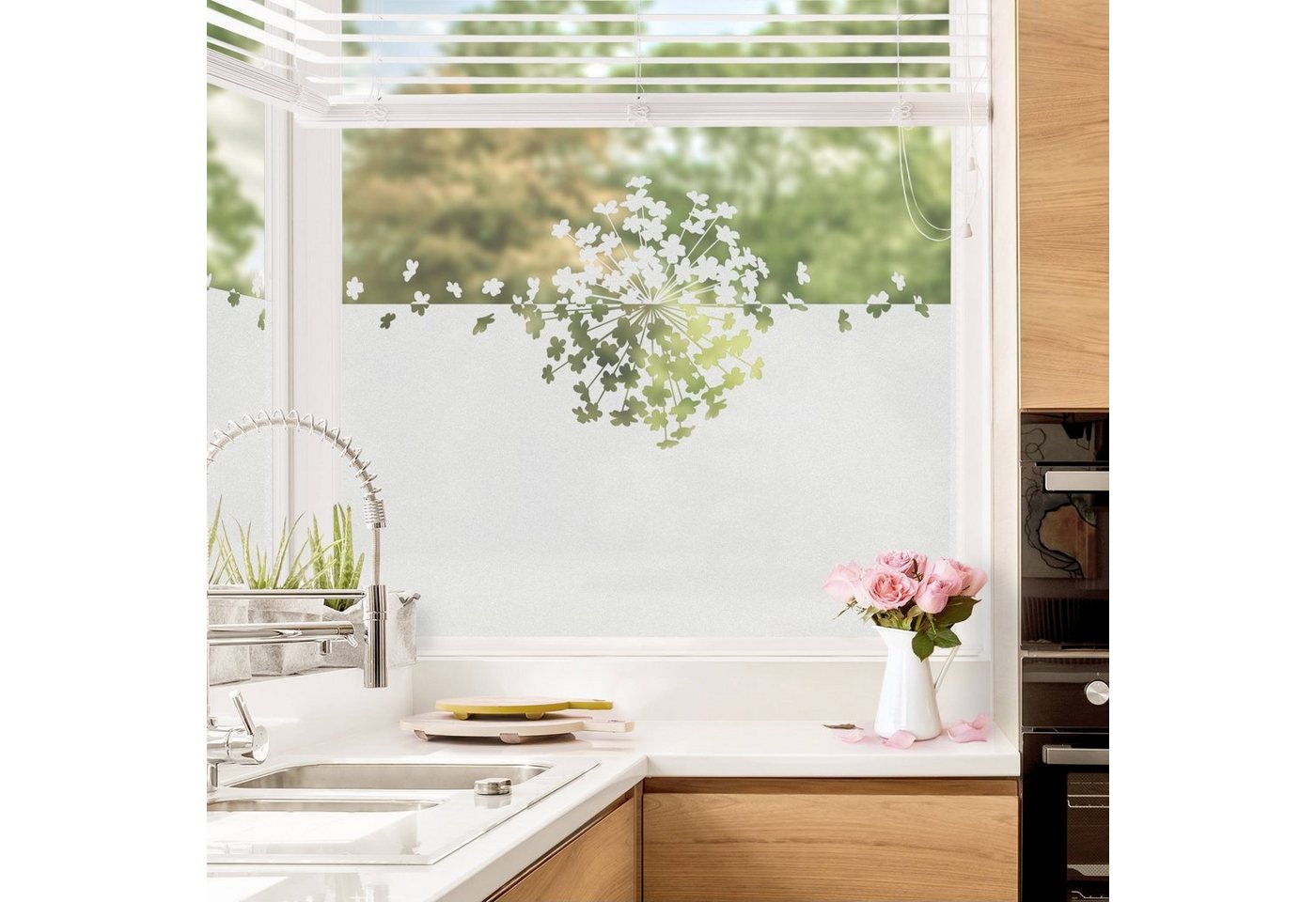 Bilderdepot24 Fensterfolie statisch haftend Motiv Fensterdeko Kugelblume Blütenflug Bordüre Blume, blickdicht, Innen Fenster Tür Balkontür Küche Badezimmer Wohnzimmer Schlafzimmer Bild 5