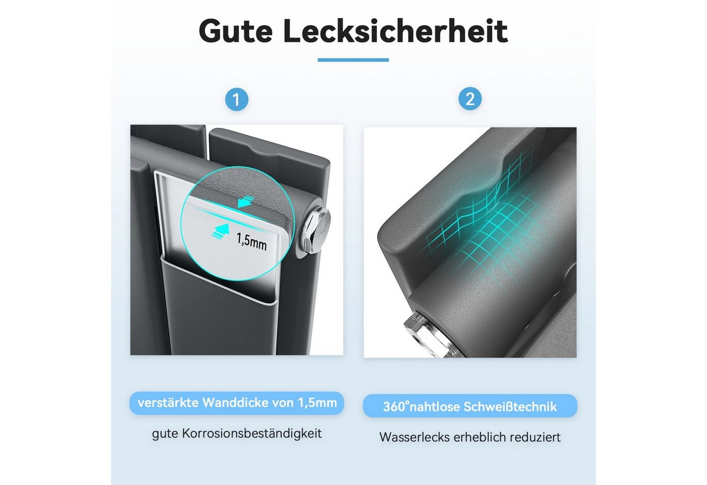 SONNI Designheizkörper Design Heizkörper Flach Anthrazit Doppellagig 630x1004mm Horizontal, Heizungsbereich 18~25m², Seitenanschluss oder Mittelanschluss