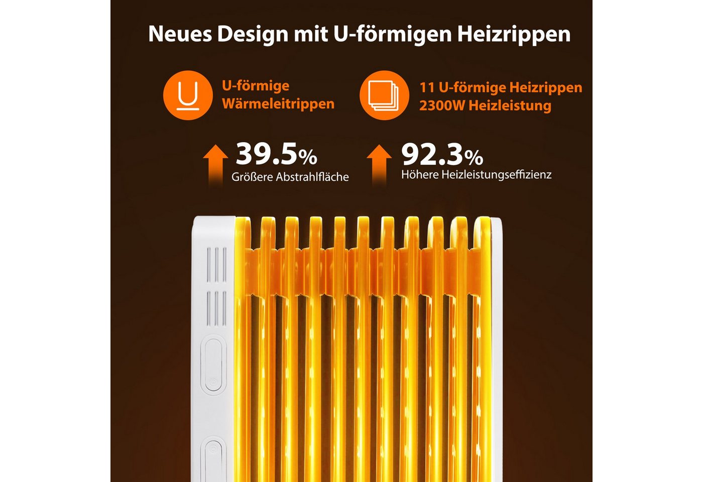 Aigostar Ölradiator Energiesparend Heizung Elektrisch mit Thermostat & Fernbedienung, 2300 W, ECO Modi, 3 Modi, 24H Timer, Kipp & Überhitzungsschutz Bild 2