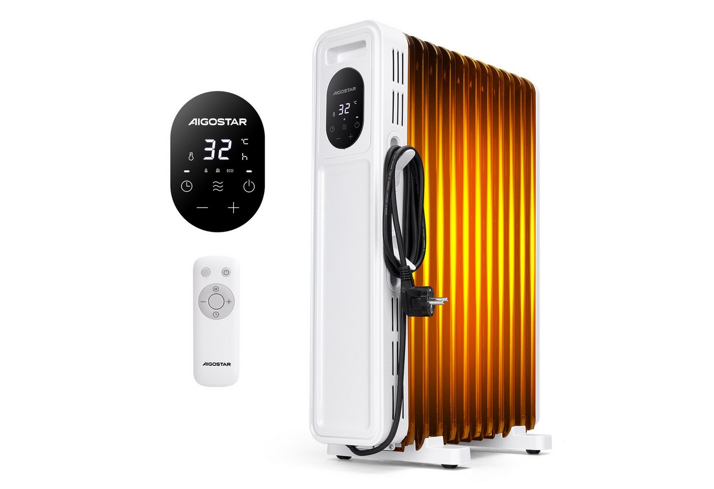 Aigostar Ölradiator Energiesparend Heizung Elektrisch mit Thermostat & Fernbedienung, 2300 W, ECO Modi, 3 Modi, 24H Timer, Kipp & Überhitzungsschutz Bild 3