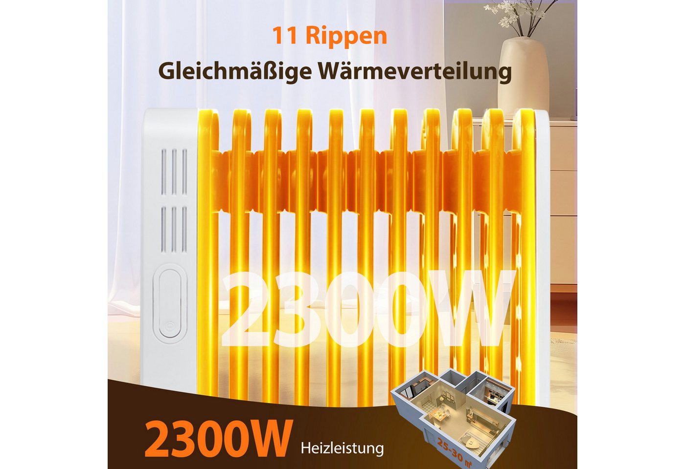 Aigostar Ölradiator Energiesparend Heizung Elektrisch mit Thermostat & Fernbedienung, 2300 W, ECO Modi, 3 Modi, 24H Timer, Kipp & Überhitzungsschutz Bild 5