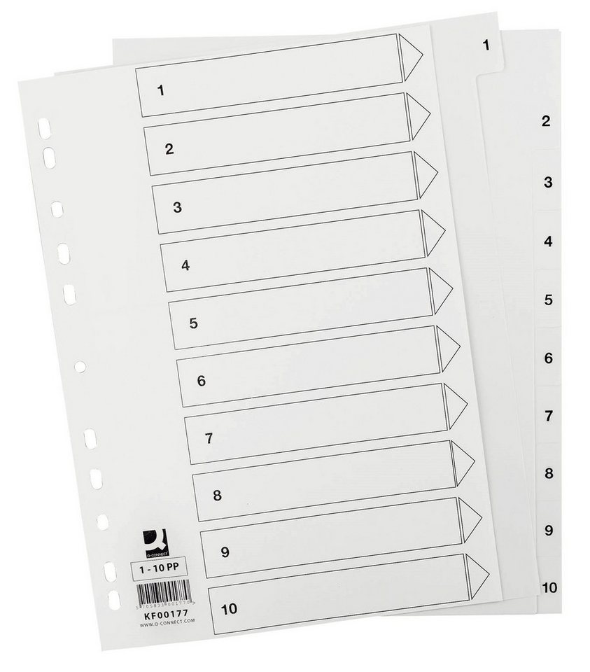 Q-Connect Aktenordner Q-Connect® KF00177 Zahlenregister - 1 - 10, PP, A4, 10 Blatt, weiß