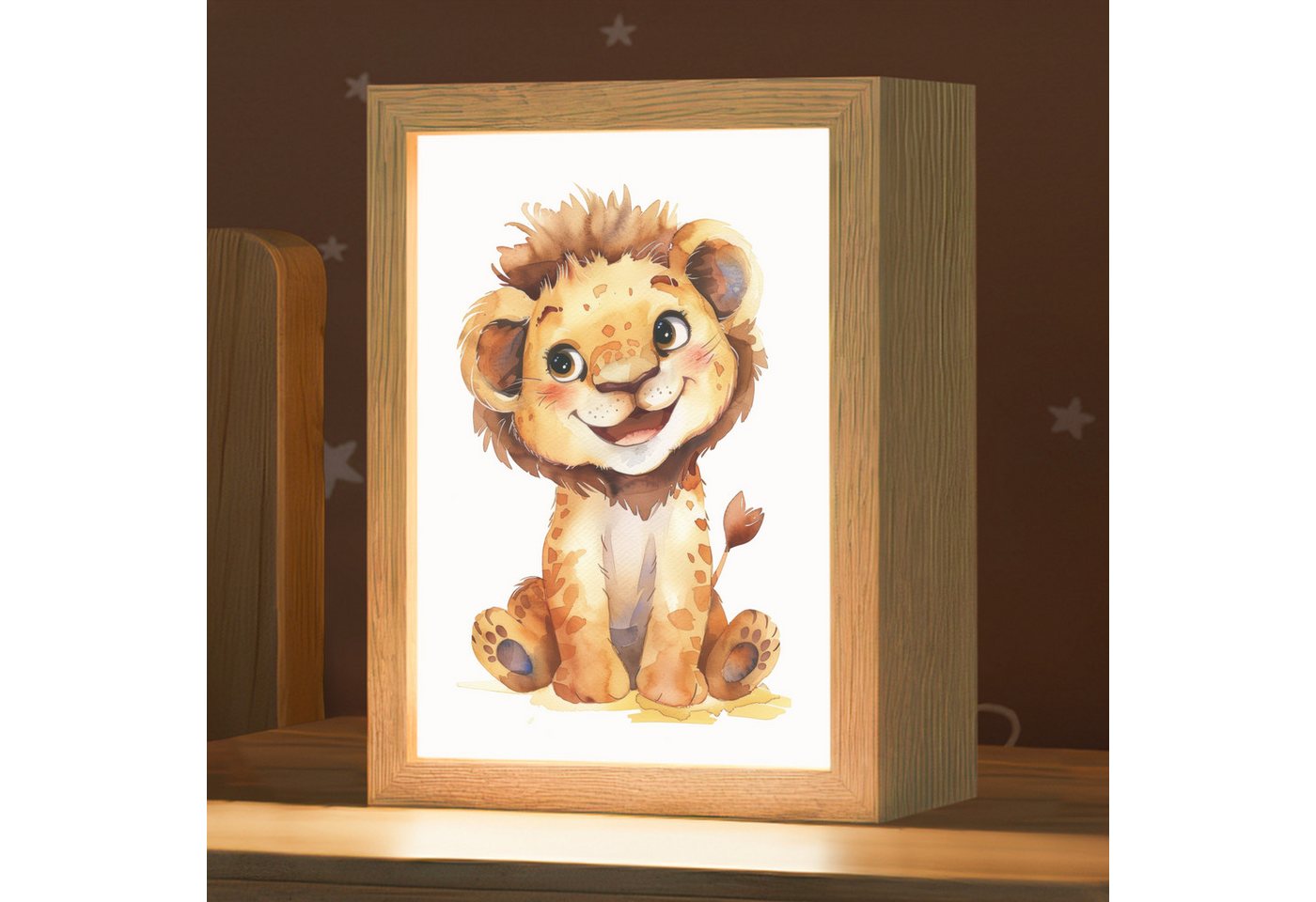 OnlyWow Nachttischlampe Lightbox Löwe - Tierbaby - Jungen, Dimmbar, Farbwechsel, LED, Warmweiß, Kaltweiß, Neutralweiß Einstellbar, Kinderzimmer, Babyzimmer, Dimmbar, mit Kabel, Nachtlampe, LED Bild 3