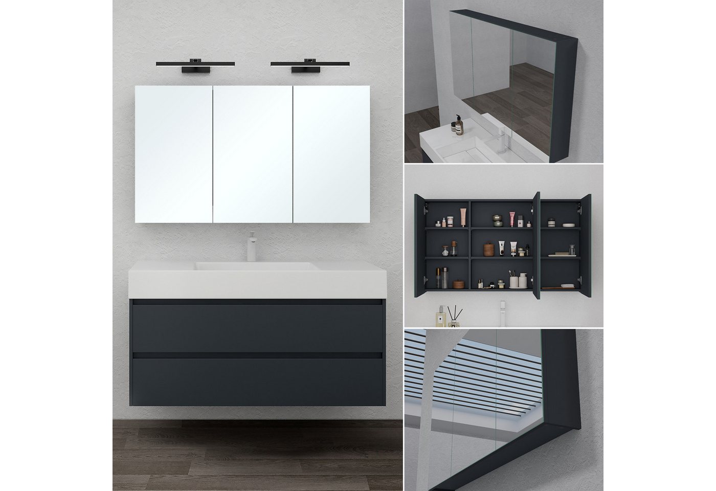 doporro Spiegelschrank Wandschrank in Hängeschrank mit LED Spiegelbeleuchtung Strahlenschön Bild 4